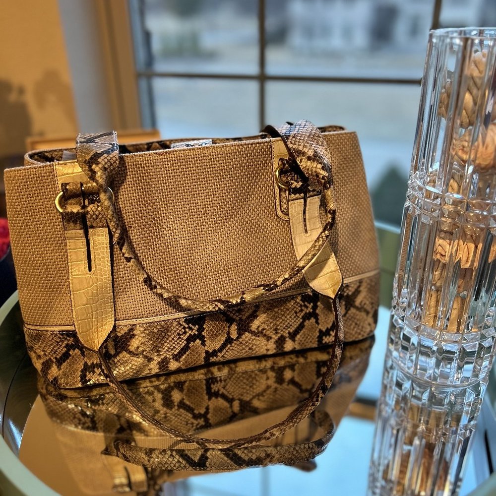 Brahmin Women’s Tan with Snake Print Luxury Handbag